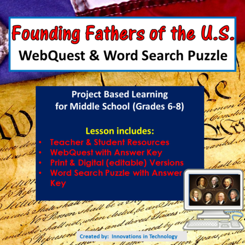 Learning about the U.S. Founding Fathers - WebQuest & Word Search Puzzle's featured image