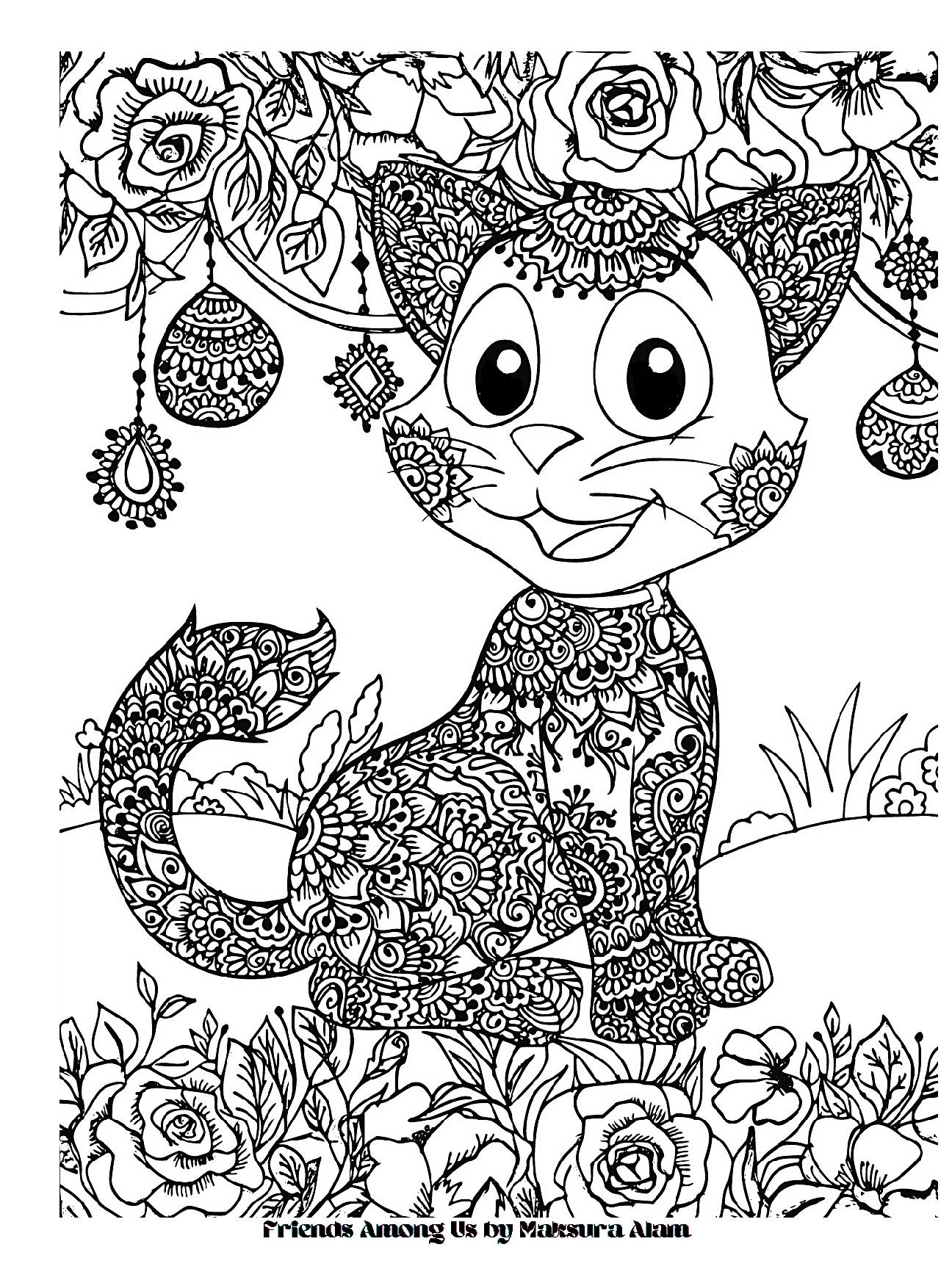 Friends Among Us: Cat Coloring Page