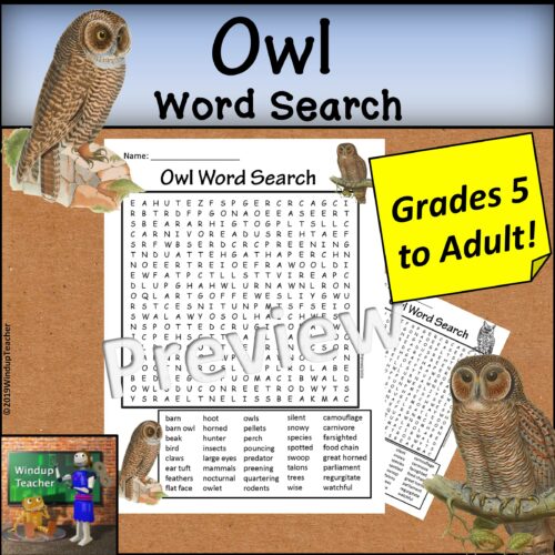 Owl Word Search - Hard for Grades 5 to Adult's featured image