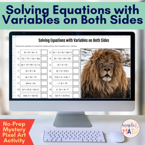 Solving Equations- Variables on Each Side Mystery Pixel Art 8th Pre ...