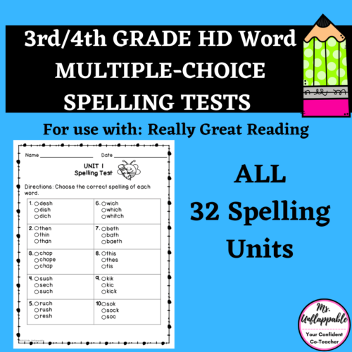 3rd and 4th Grade HD Word Multiple Choice Spelling Tests Used with Really Great Reading's featured image