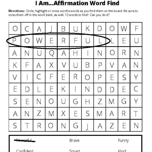 I Am...Affirmations Word Find and Answer Key (Difficulty Level: Easy)'s featured image