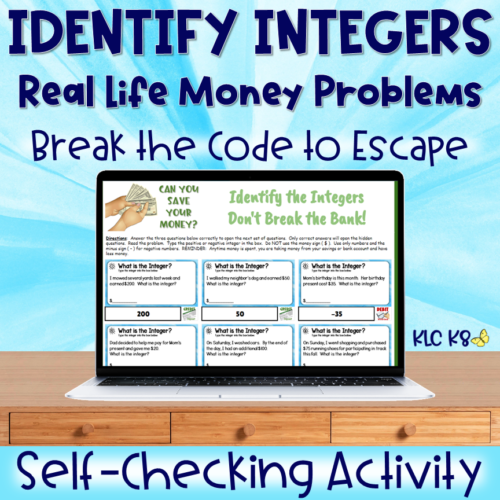 Identify Integers | Real Life Money Problems | Self-Checking Escape Activity's featured image