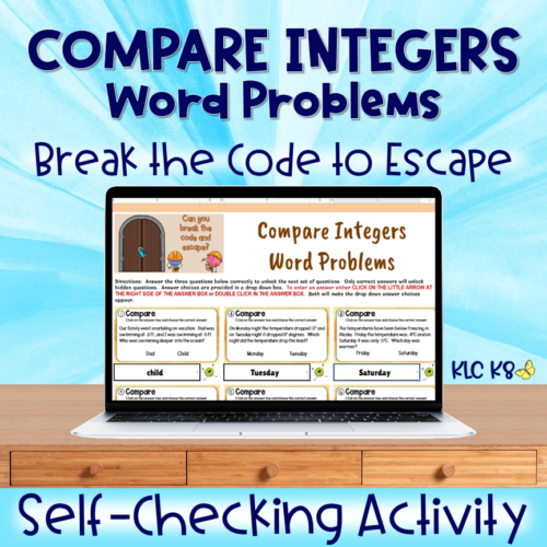 Comparing Integers Game | Real Life Word Problems | Digital Escape Self-Checking Activity's featured image