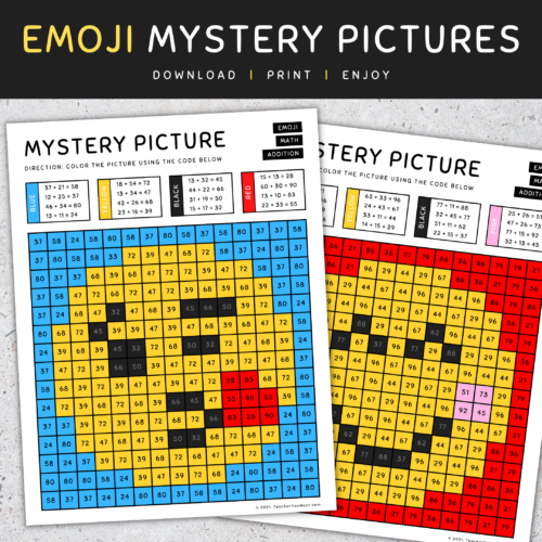 Emoji Math Mystery Picture: Color By Number Addition, Back to School Activities's featured image