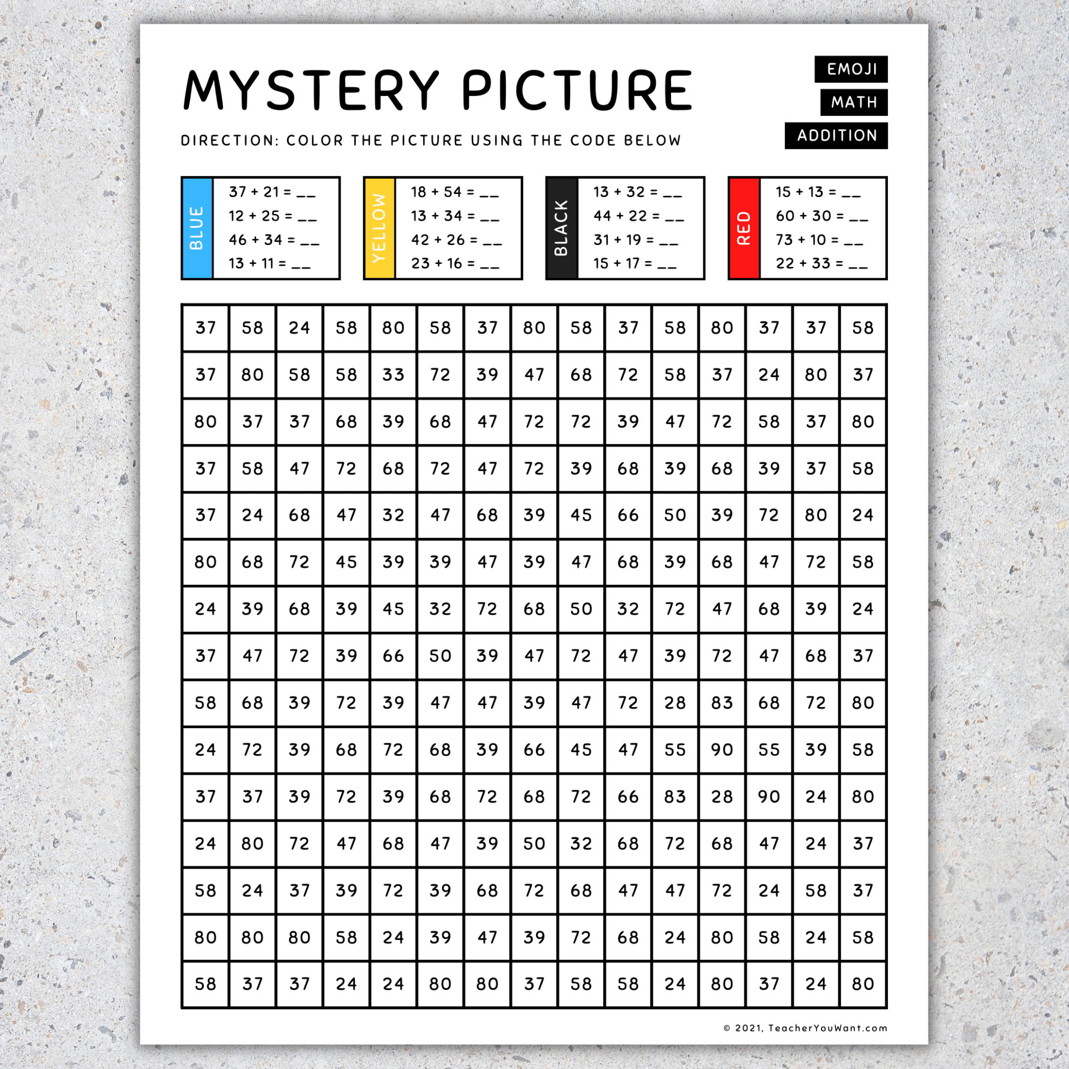 Emoji Math Mystery Picture- Color By Number Addition, Back to School  Activities - Classful