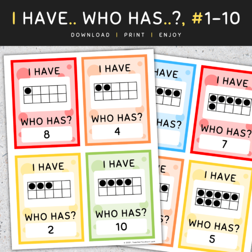 I Have Who Has: Numbers 1-10, Ten Frames Game's featured image