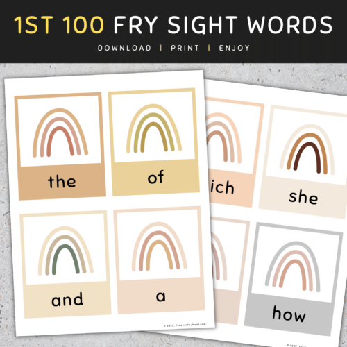 Fry Sight Word Flash Cards: 1st 100, Boho Rainbow Sight Word Flashcards, [SET 3]'s featured image