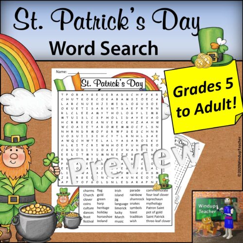 St. Patrick's Day Word Search - Hard for Grades 5 to Adult's featured image