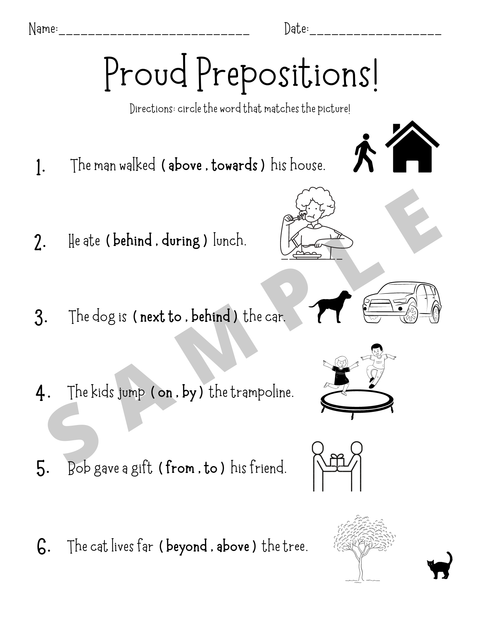 Prepositions Worksheet (Prepositional Phrases - Kindergarten & First Grade)  For K-5 Teachers and Students in Language Arts and Grammar Classrooms -  Classful