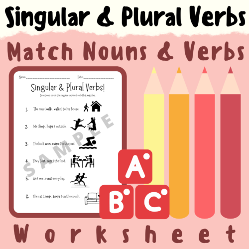 Basic Singular or Plural Verbs Worksheet; Matching Number of Nouns w/ the Verb; For K-5 Teachers and Students in Language Arts and Grammar Classrooms's featured image