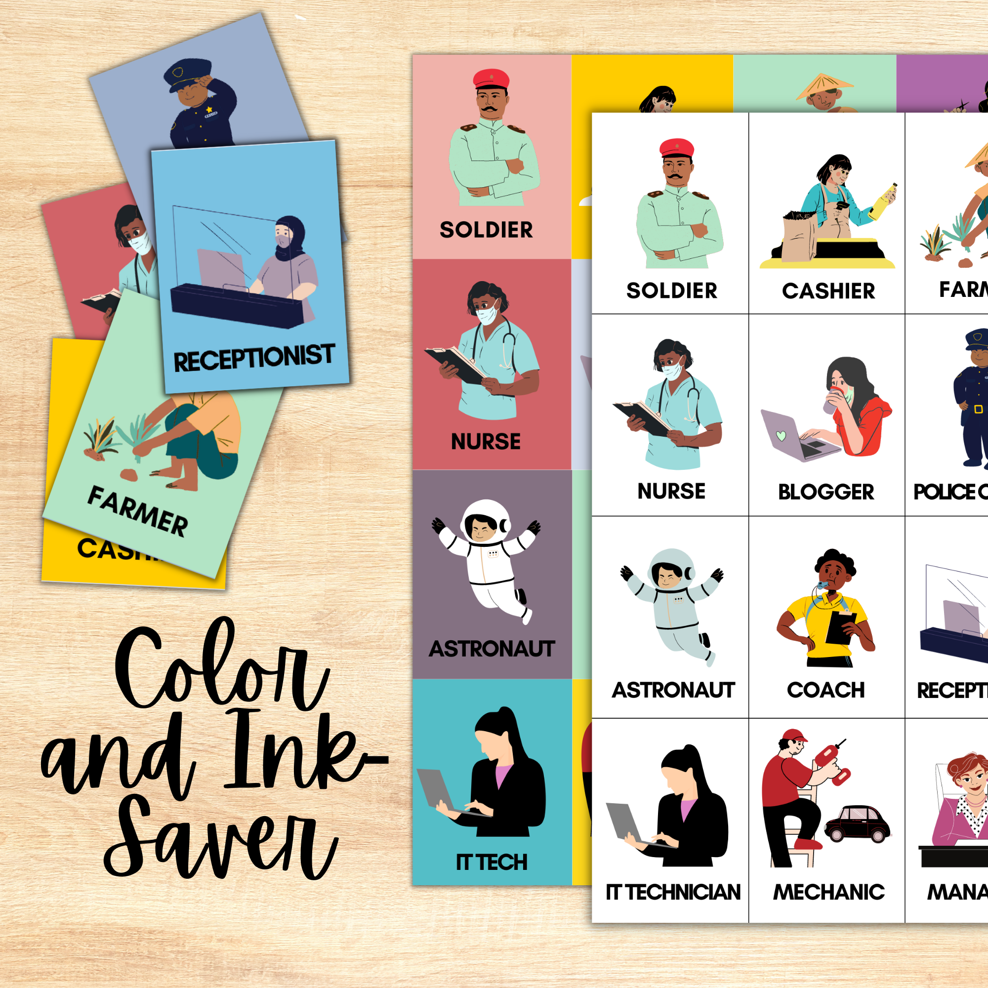 Jobs Vocabulary Picture Cards for ESL, English Learners, Games, Memory,  Taboo, Charades, and Comparatives PDF - Classful