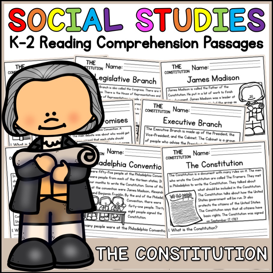 US Constitution Social Studies Reading Comprehension Passages K-2