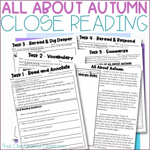 All About Autumn September October Close Reading Comprehension Passage Unit's featured image