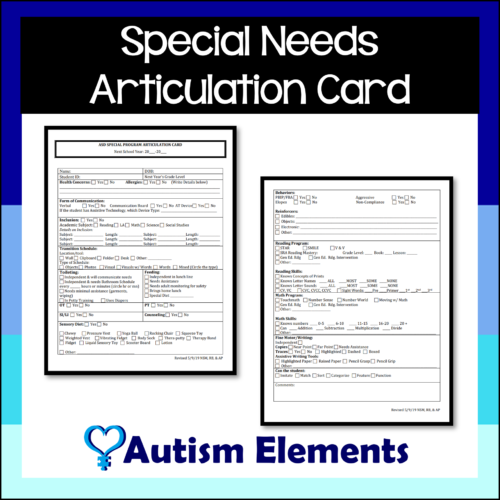 Special Needs Elementary Articulation Card- SPED & Autism Resources- End of Year's featured image