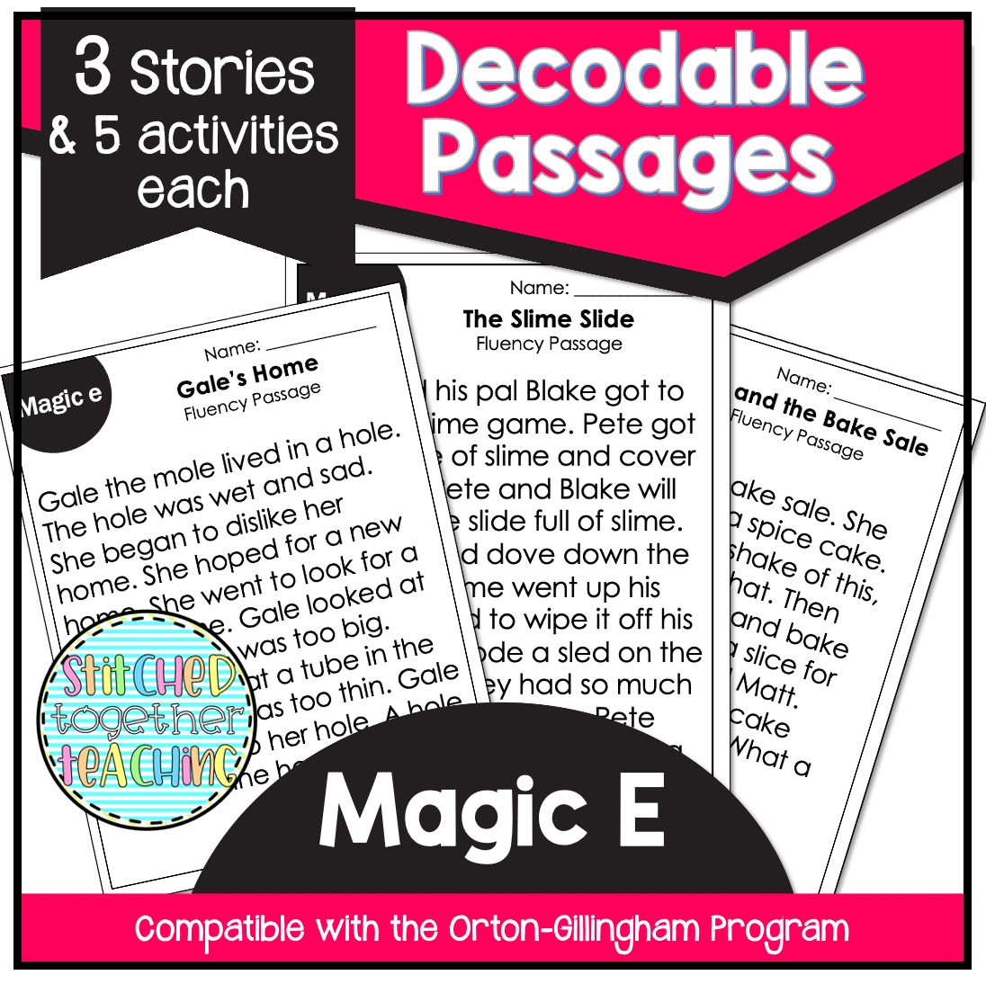 Decodable reading passages magic e orton gillingham classful