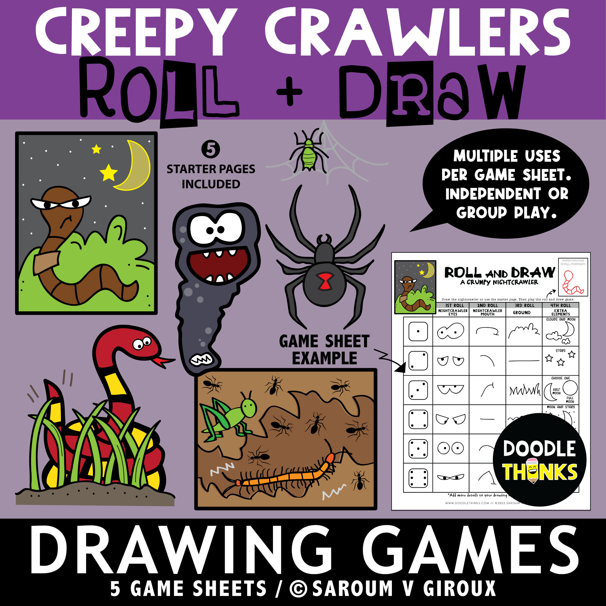 Creepy Crawlers Roll and Draw Game Sheets | NO PREP Drawing Activities