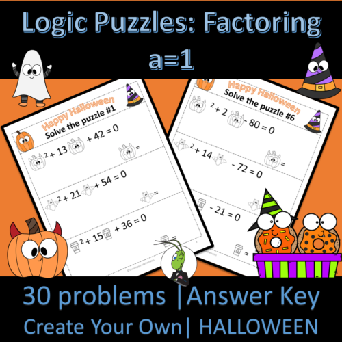 Halloween Themed Factoring A=1 | Number Sense Logic Puzzles | Algebra 1's featured image