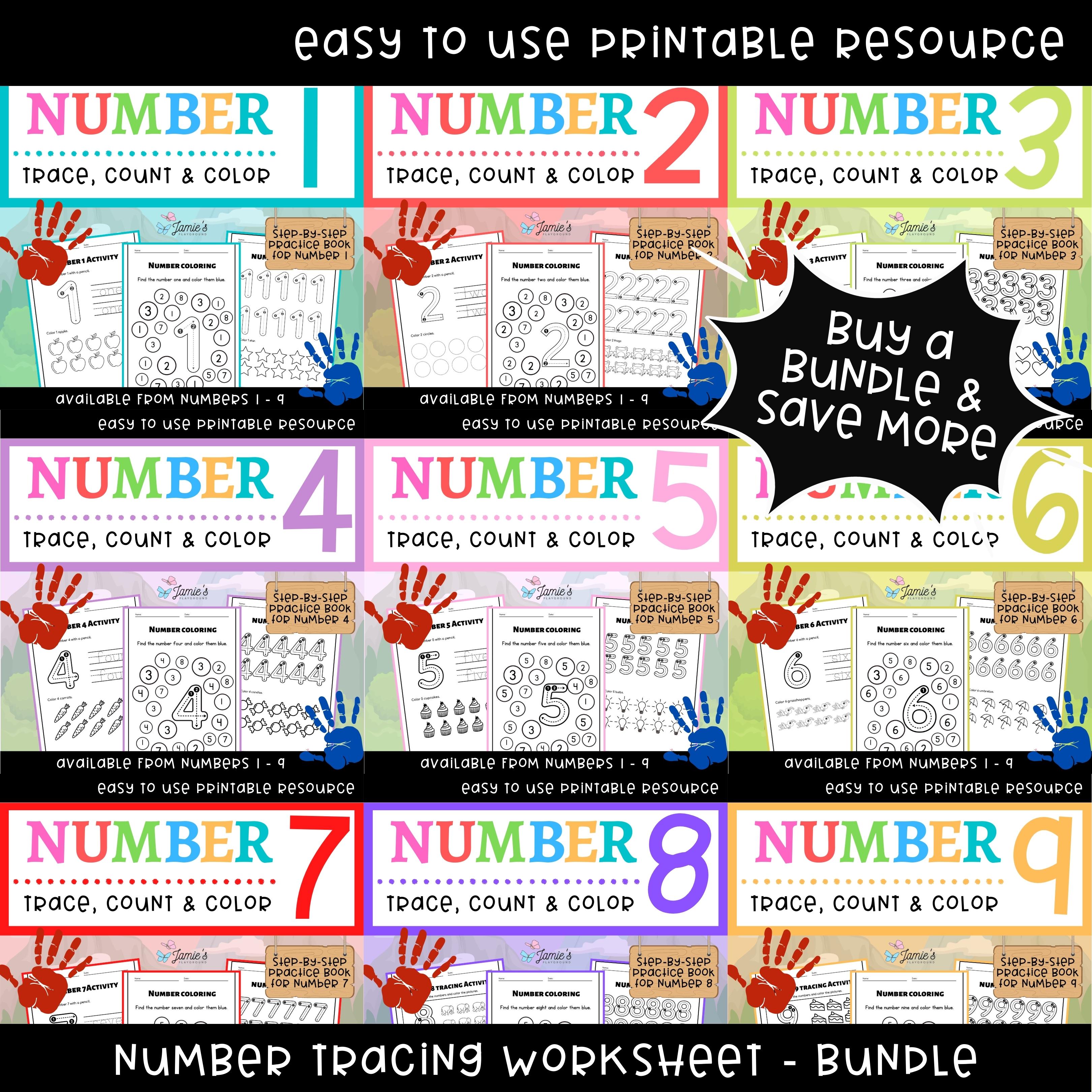 Number Writing and Tracing Activity Trace, Count, and Color Numbers