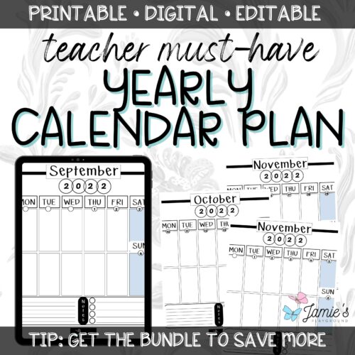 Editable Teacher Binder | Year and Month at a Glance Calendar 2023 | Black & White's featured image