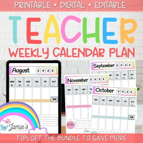 Editable Teacher Binder | Weekly Lesson Plans and Calendar 2023 | Rainbow's featured image