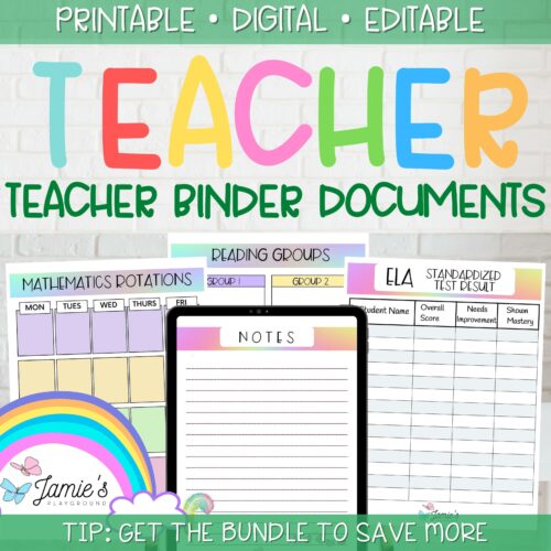 Editable Binder Documents for Teacher Binder and Planner | Rainbow's featured image