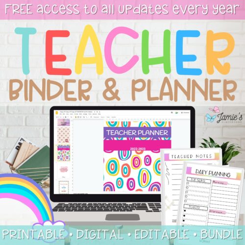 Editable Teacher Binder and Planner 2023 | FREE Updates Every Year | Rainbow's featured image