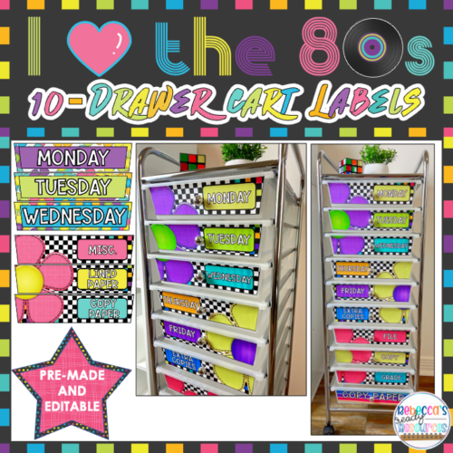 10 Drawer Rolling Cart Labels | I Love the 80 Retro Classroom Decor's featured image