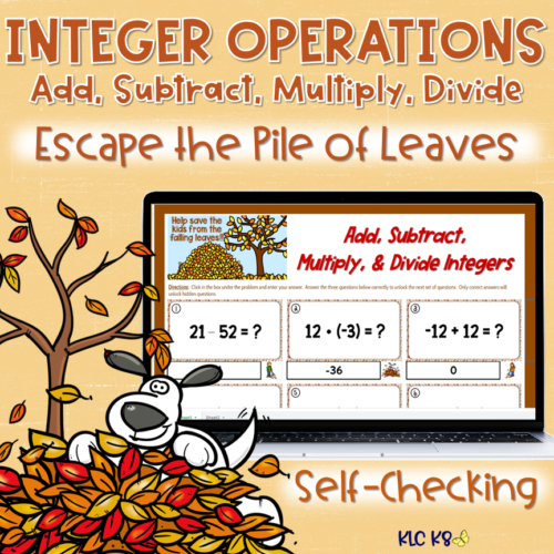 Integer Operations Practice | Fall Escape Activity | Self-Checking's featured image