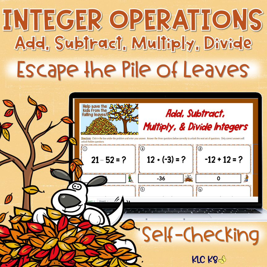 Integer Operations Practice | Fall Escape Activity | Self-Checking