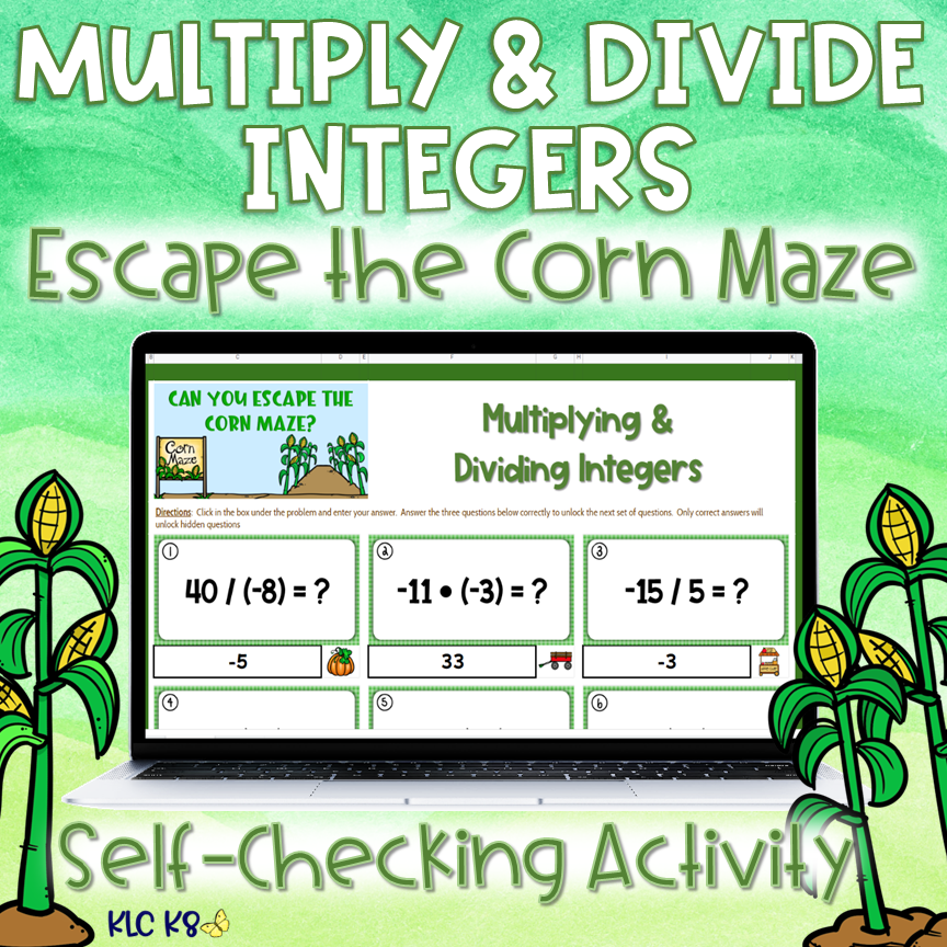 Multiplying & Dividing Integers Practice | Fall Escape Activity | Self-checking