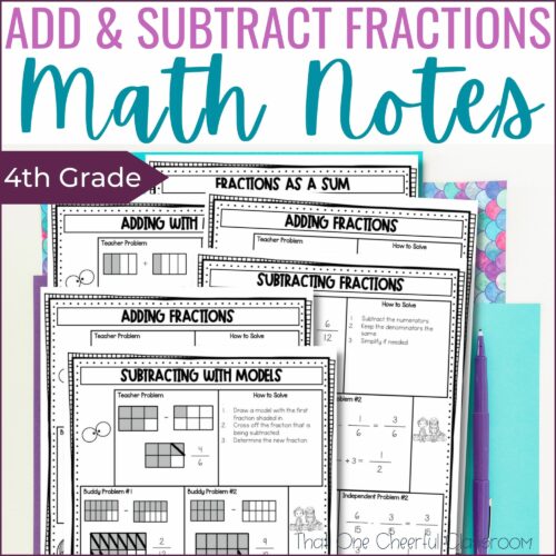 4th Grade Adding and Subtracting Fractions and Mixed Numbers Guided Math Notes's featured image