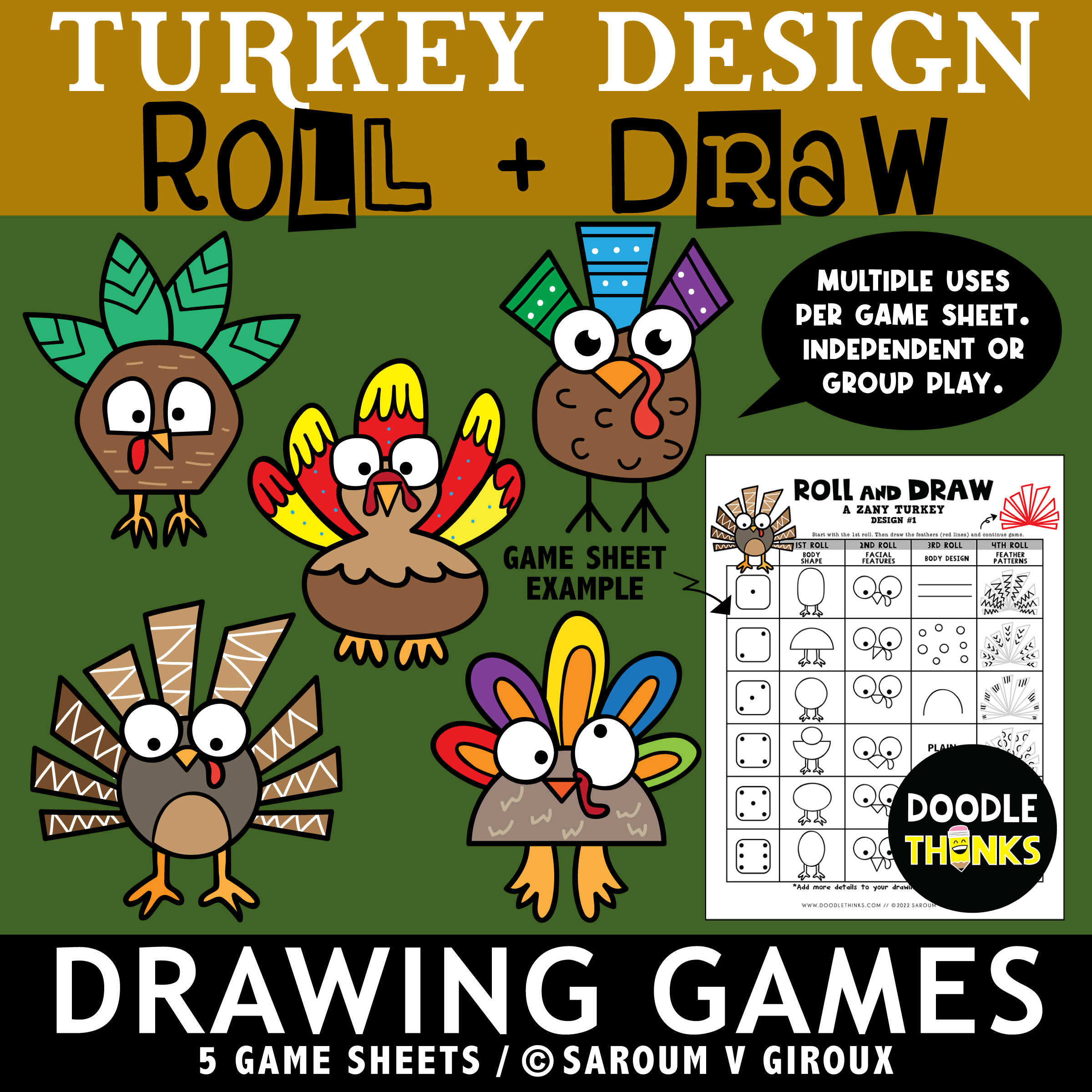 All Year Long 12 Roll and Draw Game Sheets | NO PREP Drawing Activities