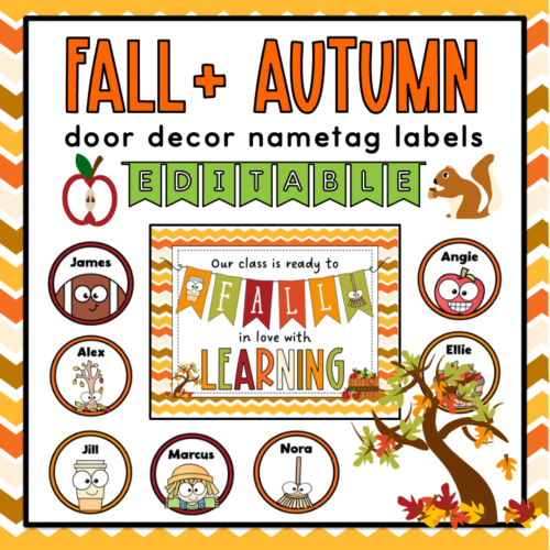 Fall Autumn Door Decor Editable Nametag Labels | Bulletin Board's featured image