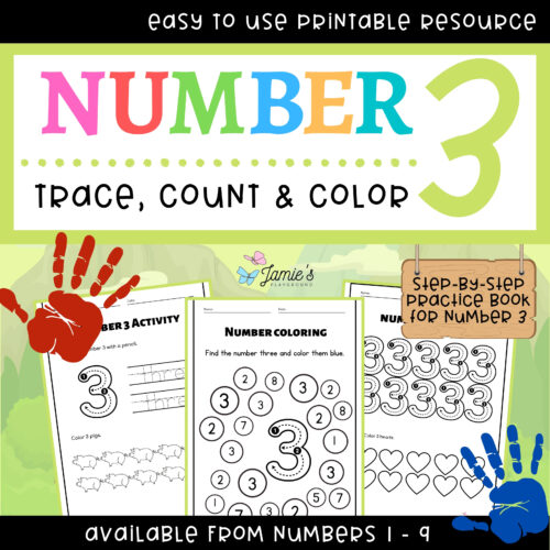 Number Writing and Tracing Activity: Trace, Count, and Color (Number 3) No Prep's featured image