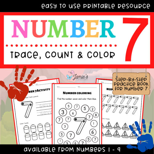 Number Writing and Tracing Activity: Trace, Count, and Color (Number 7) No Prep's featured image