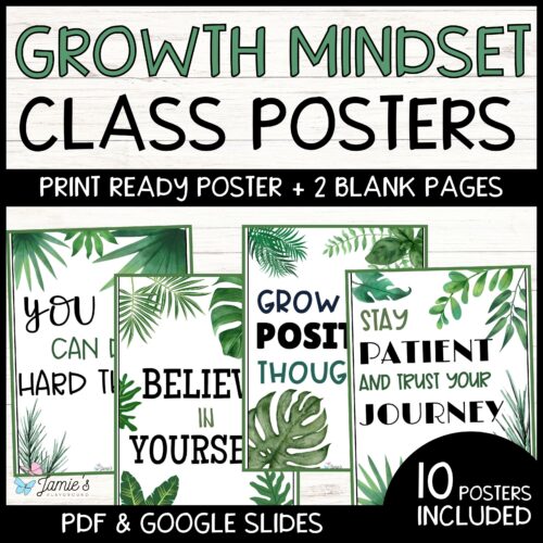 Growth Mindset Poster Display Tropical Classroom Decor and Bulletin Board's featured image