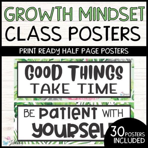 Growth Mindset Poster Display Green Classroom Decor and Bulletin Board's featured image