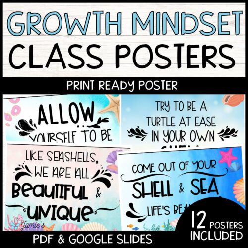 Growth Mindset Poster Display Ocean Classroom Decor and Bulletin Board's featured image