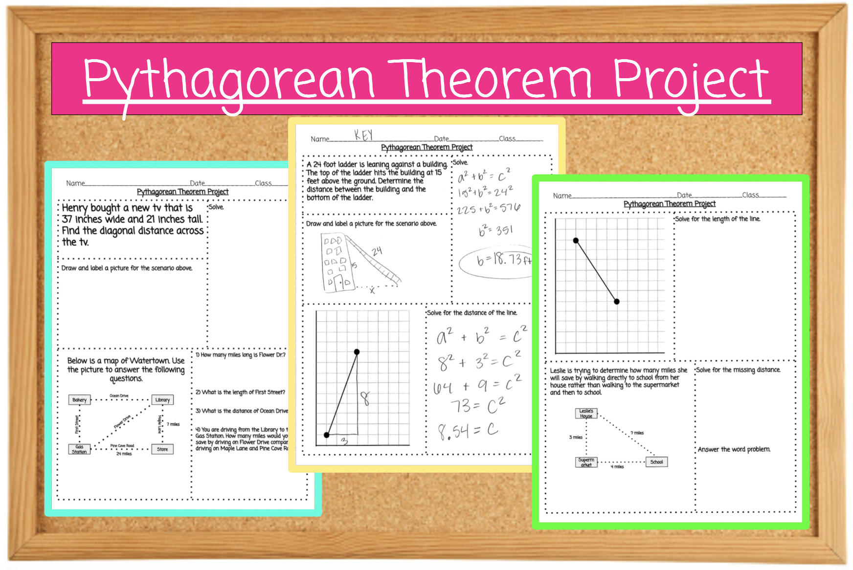 Pythagorean Theorem Project - Word Problems and Drawings