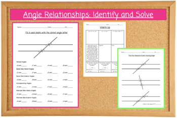 Angle Relationships - Identification and Solving with Equations Warm Up