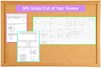 8th Grade Math End of Year, STAAR review Packet with Helpful Hints Page and Key