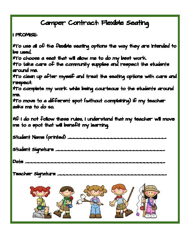Camp-Themed Flexible Seating Student Contract