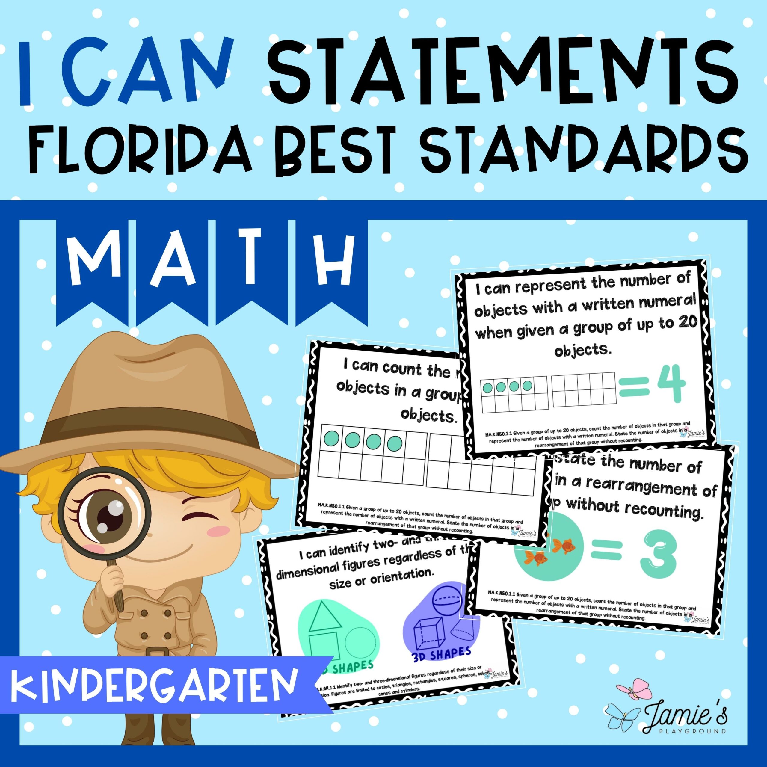 Florida BEST Standards: Kindergarten MATH I Can Statements - Full & Half Pages