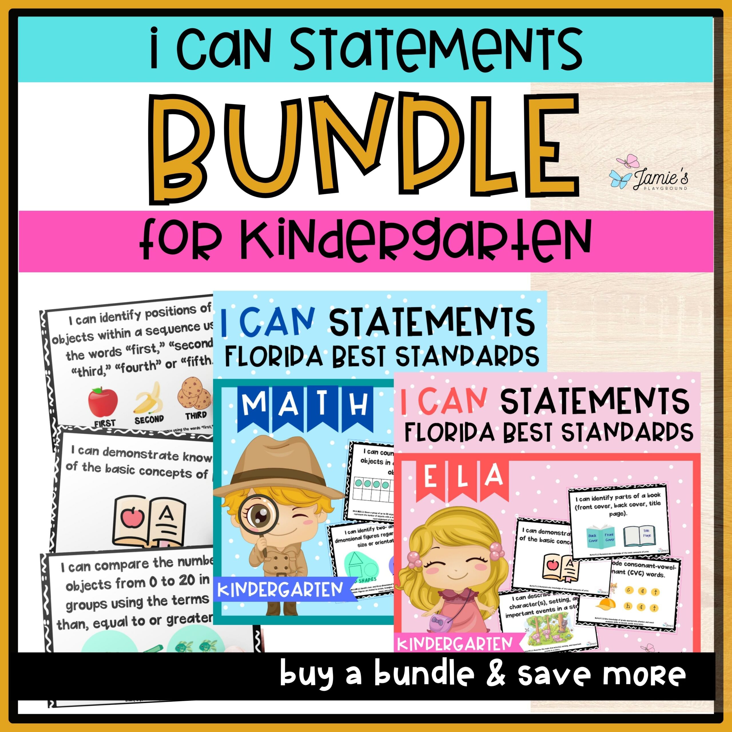 Florida BEST Standards: Kindergarten MATH & ELA I Can Statements - BUNDLE
