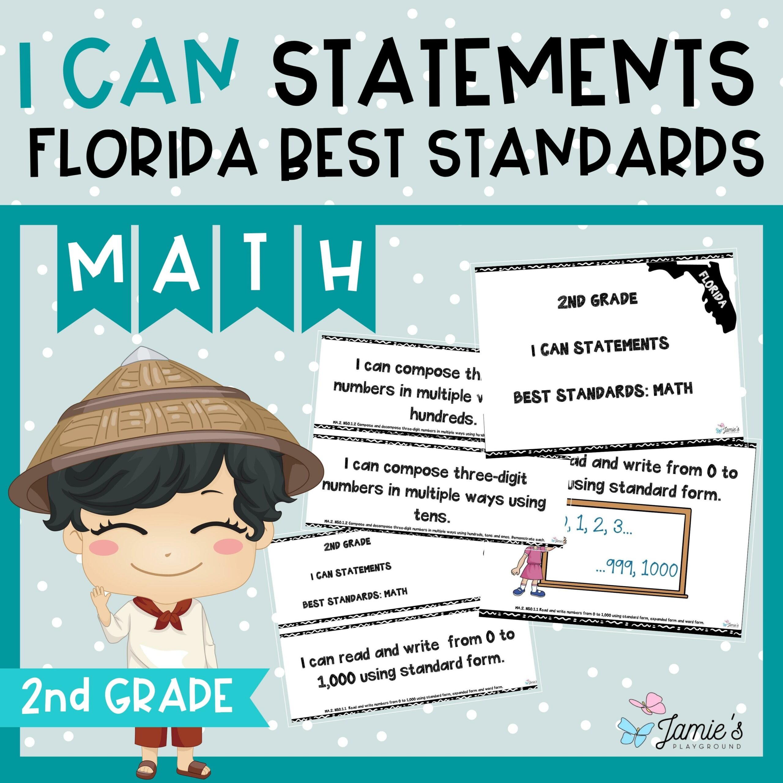 Florida BEST Standards: 2nd Grade MATH I Can Statements - Full & Half Pages