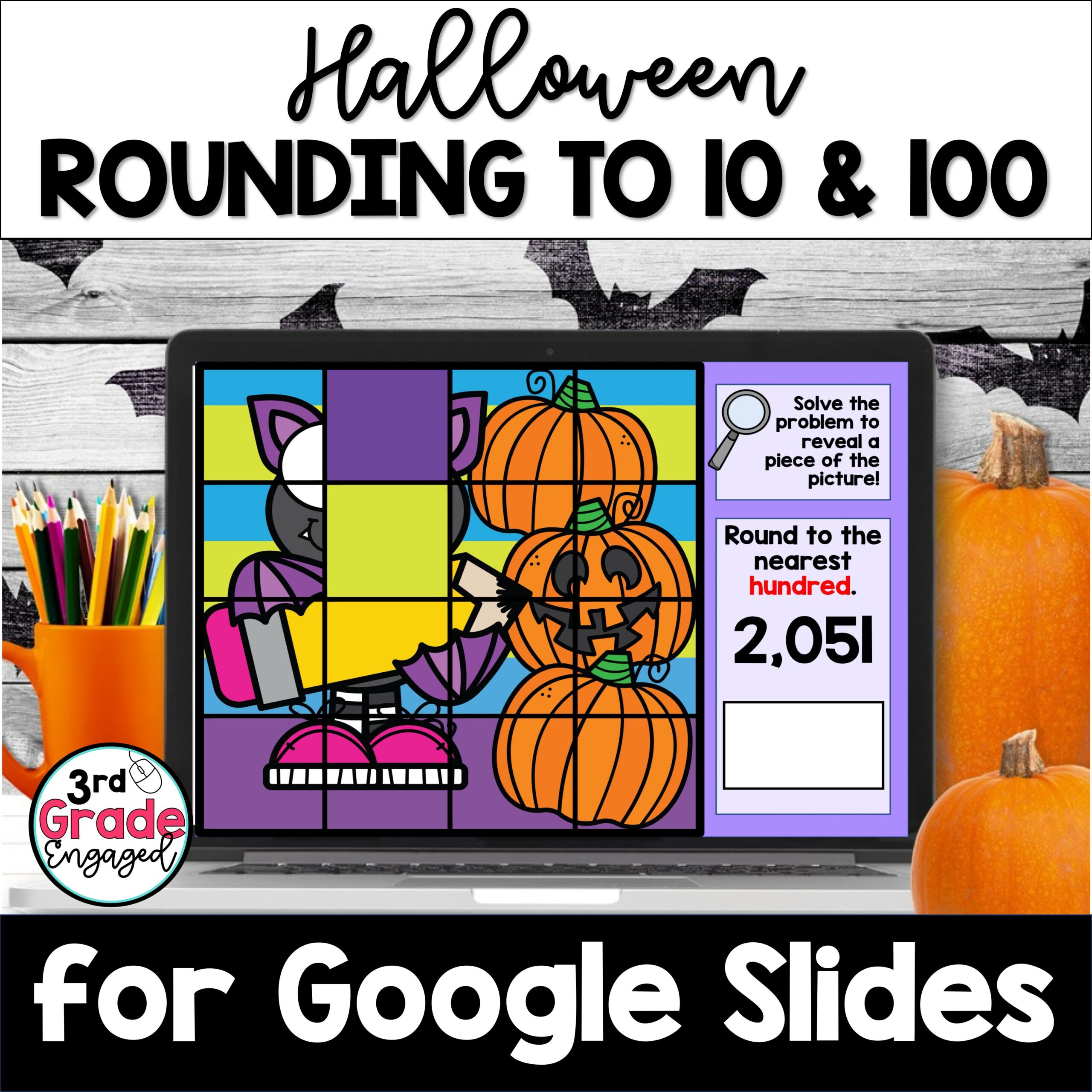 Halloween Rounding to the Nearest 10 and 100 Digital Activity for Google Slides™