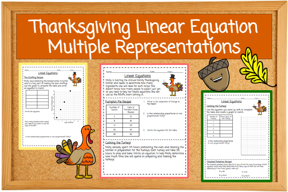 Thanksgiving Linear Equation Multiple Representations Activity/Project