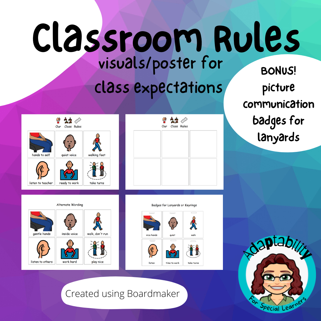 Classroom Rules and Expectations Visuals for Special Needs Students