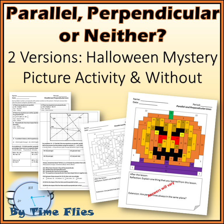 Parallel Perpendicular or Neither Halloween Coloring Activity